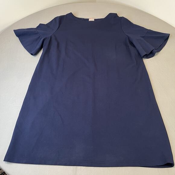 Chicos Shirt Dress Womens 3 Dark Blue Short Ruffle Sleeves Stretch Knee Length - Picture 2 of 8